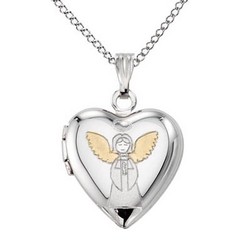 Childs Sterling Silver Little Angel Heart 2-Tone Locket